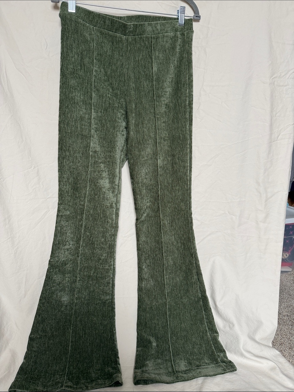 Love on a Hanger Olive Green Velvet Flare Pants